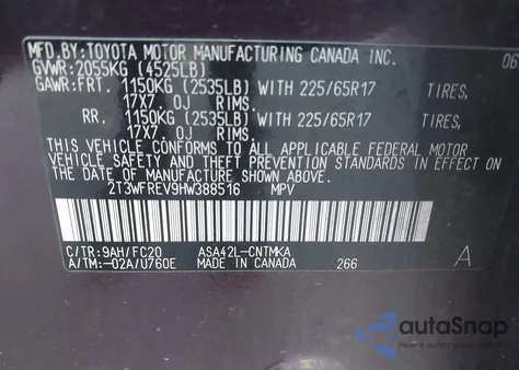 2017 Toyota Rav4 Xle z USA, uszkodzony, nr VIN 2T3WFREV9HW388516